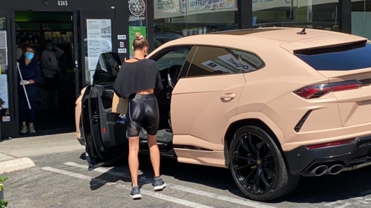 Hailey Bieber Candids In Shiny Shorts Out In West Hollywood