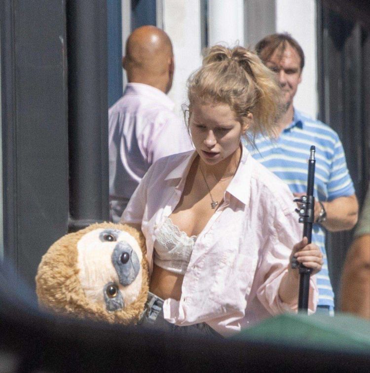 Lottie Moss Candids In A White Shirt And Blue Shorts Out In Sussex