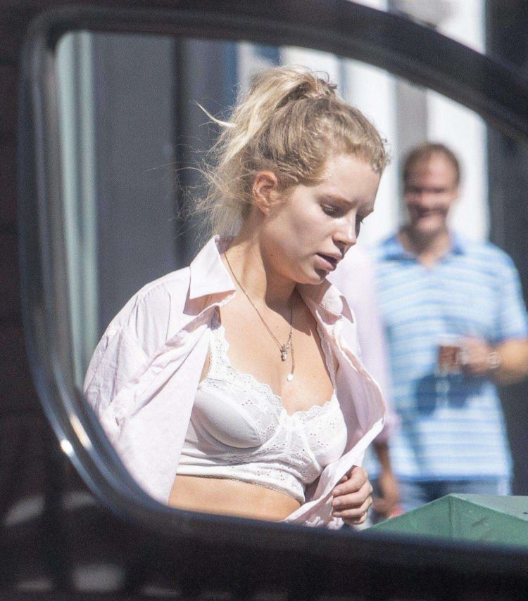 Lottie Moss Candids In A White Shirt And Blue Shorts Out In Sussex
