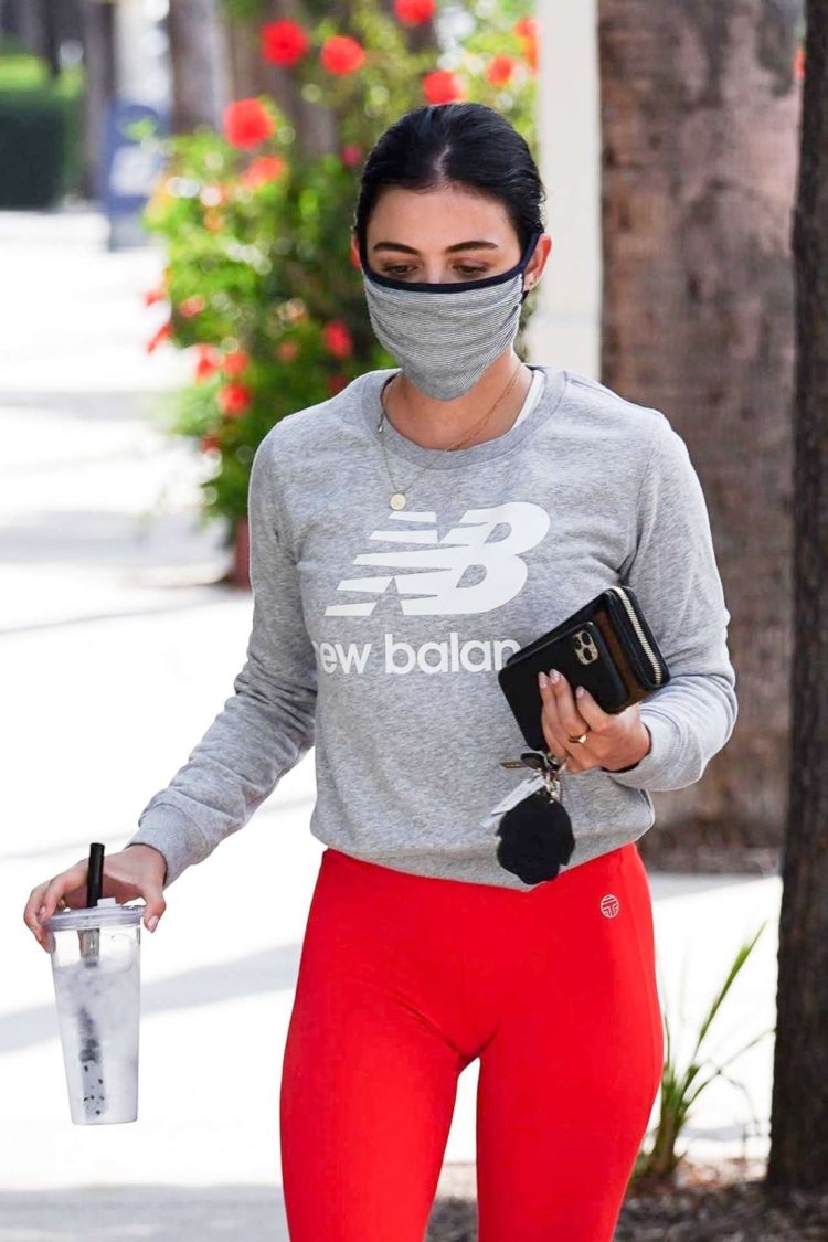 Lucy Hale Candids In Red Leggings Out In Studio City
