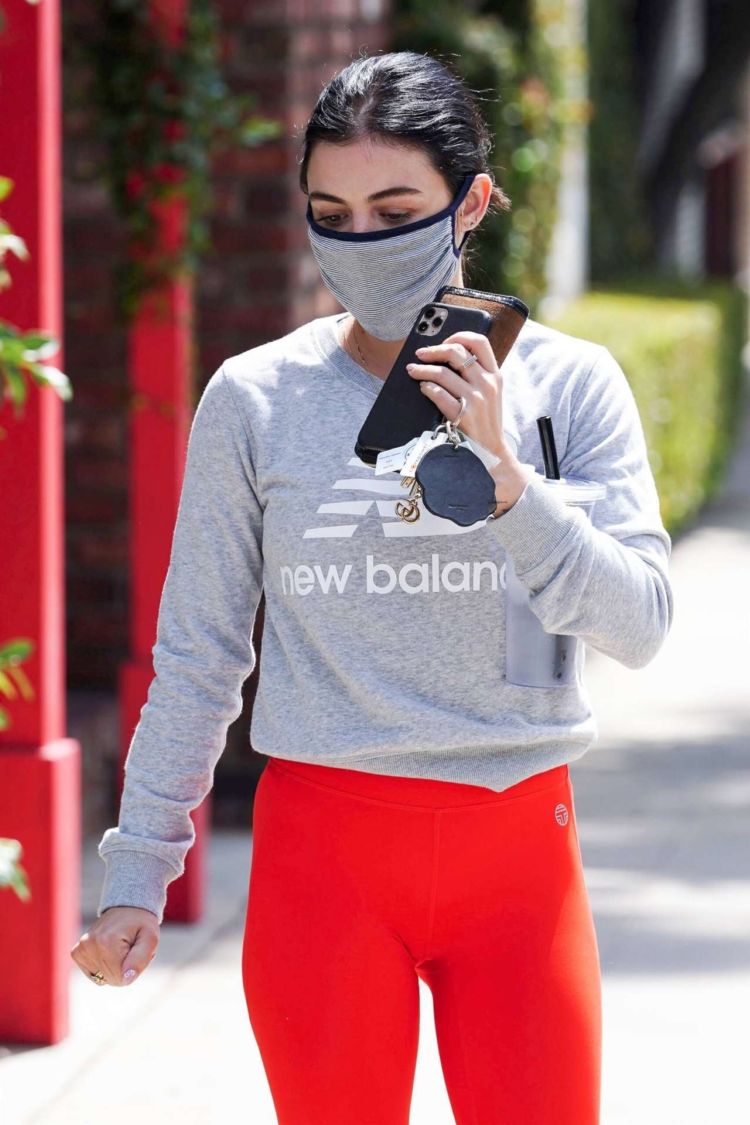 Lucy Hale Candids In Red Leggings Out In Studio City