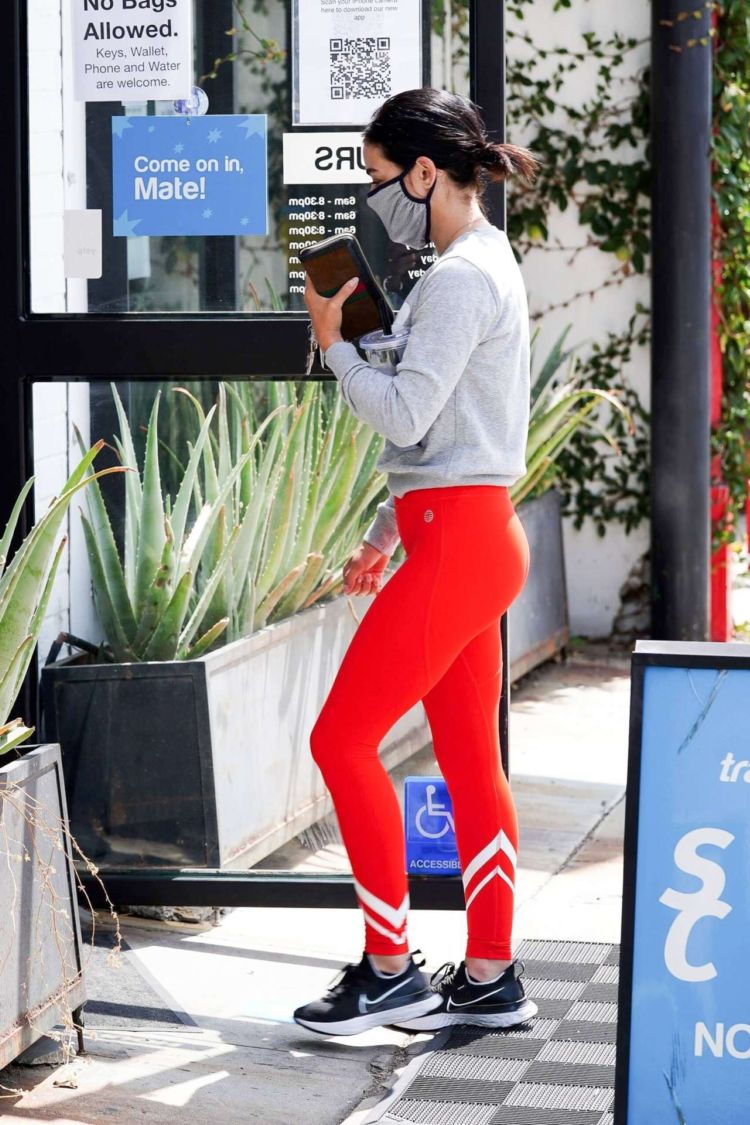 Lucy Hale Candids In Red Leggings Out In Studio City