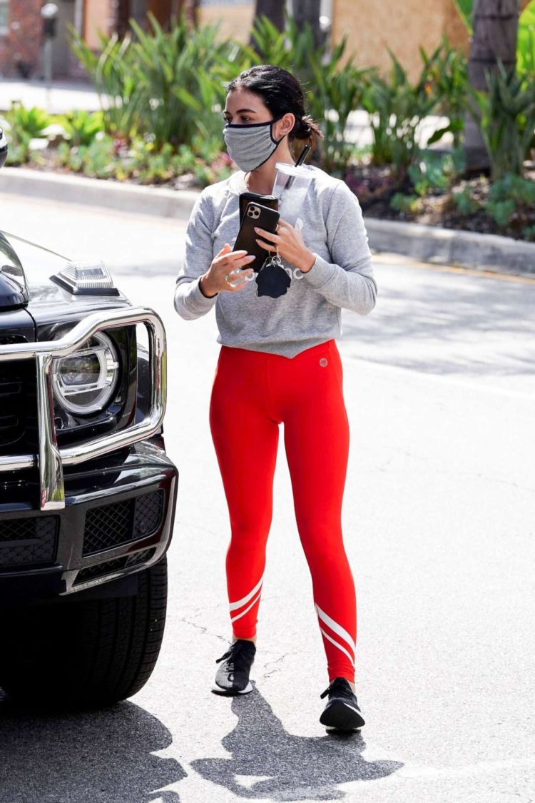 Lucy Hale Candids In Red Leggings Out In Studio City
