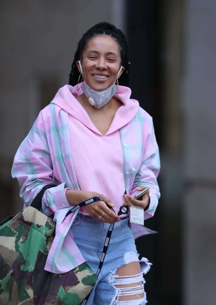 Yasmin Evans Candids In Torn Denim Jeans Leaving BBC House In London