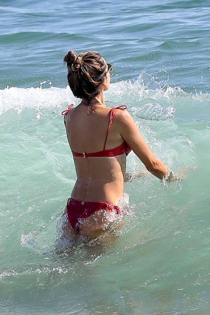Alessandra Ambrosio Candids In Red Bikini On The Beach In Malibu