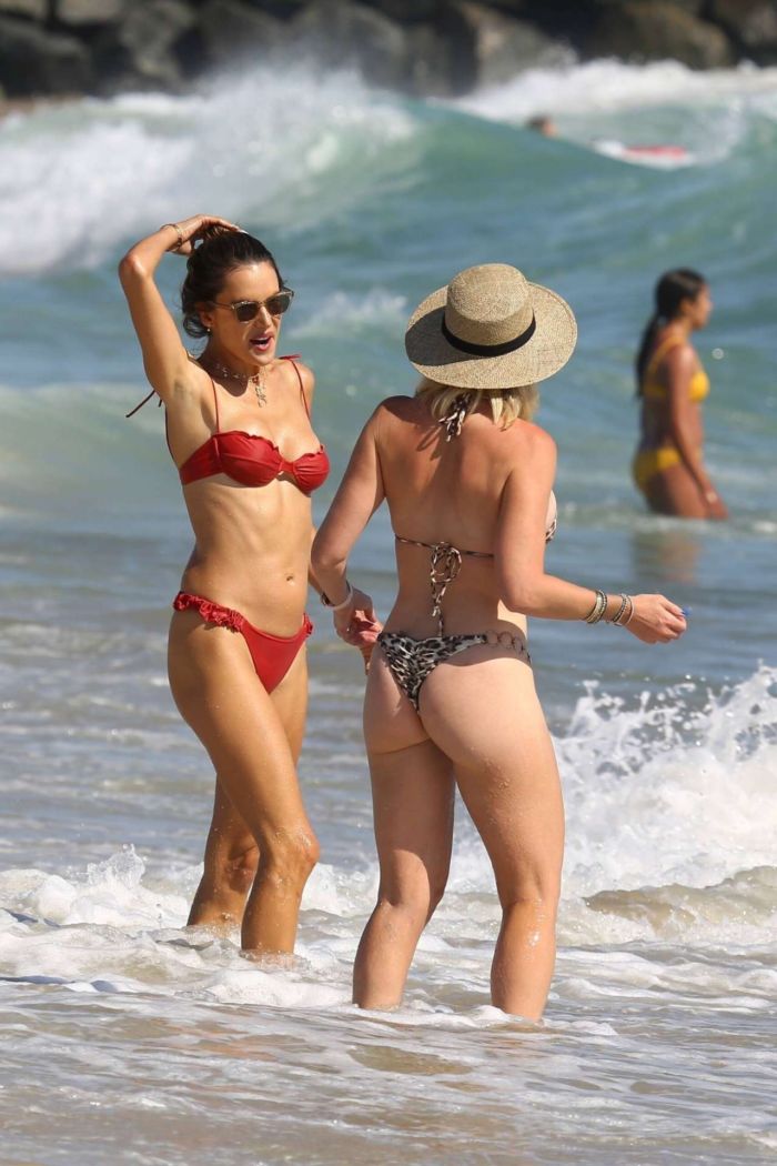 Alessandra Ambrosio Candids In Red Bikini On The Beach In Malibu