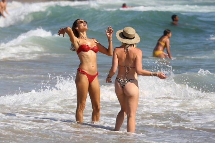 Alessandra Ambrosio Candids In Red Bikini On The Beach In Malibu