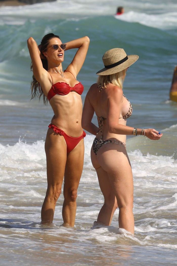 Alessandra Ambrosio Candids In Red Bikini On The Beach In Malibu