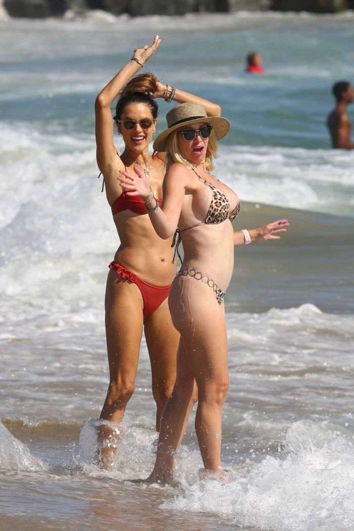 Alessandra Ambrosio Candids In Red Bikini On The Beach In Malibu