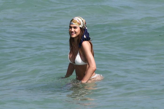 Amelia Gray Hamlin In A White Bikini On The Beach In Miami