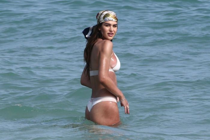 Amelia Gray Hamlin In A White Bikini On The Beach In Miami