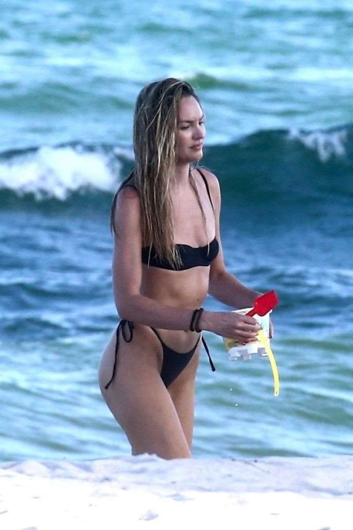 Candice Swanepoel Vacationing In Black Bikini On The Beach In Miami