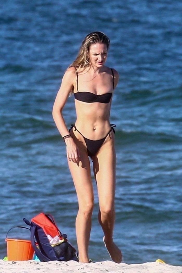 Candice Swanepoel Vacationing In Black Bikini On The Beach In Miami
