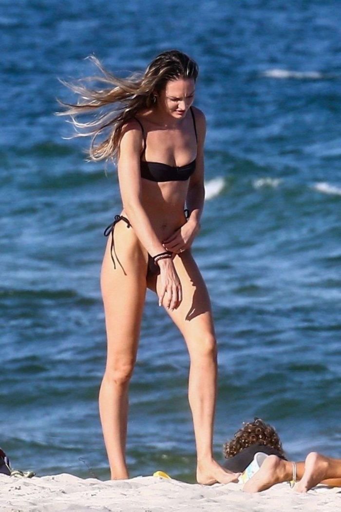 Candice Swanepoel Vacationing In Black Bikini On The Beach In Miami