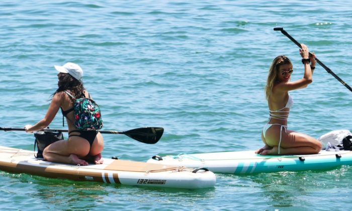 Cindy Prado And Lauren Goodman Paddleboarding In Miami