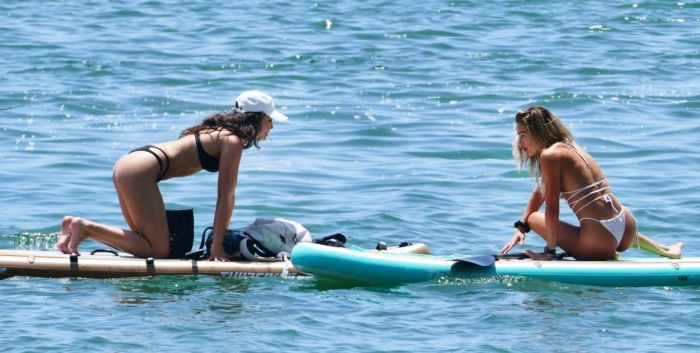 Cindy Prado And Lauren Goodman Paddleboarding In Miami