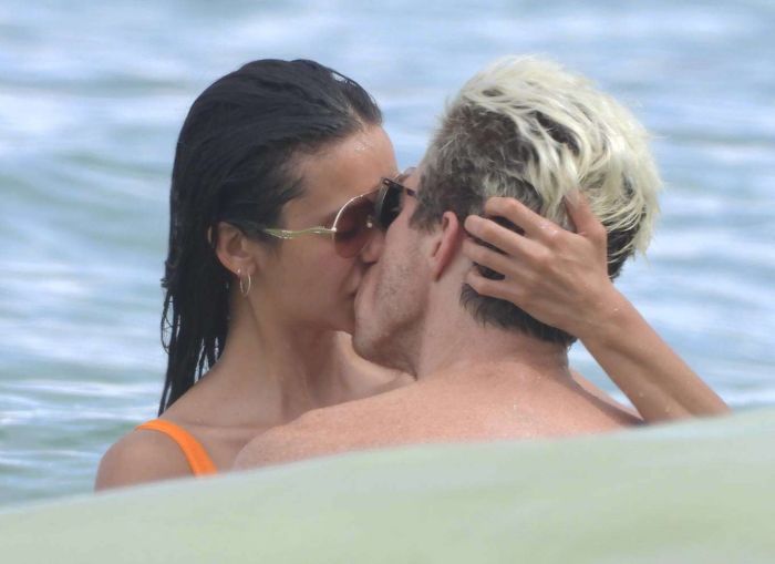 Nina Dobrev In An Orange Swimsuit With Shaun White At Tulum Beach