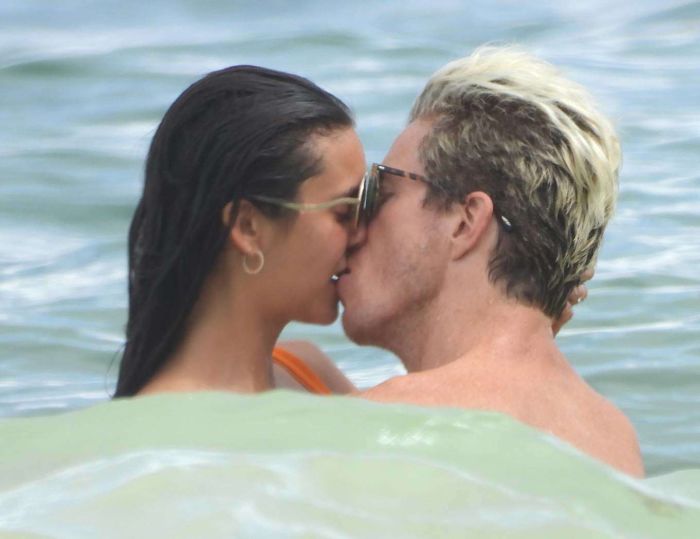 Nina Dobrev In An Orange Swimsuit With Shaun White At Tulum Beach