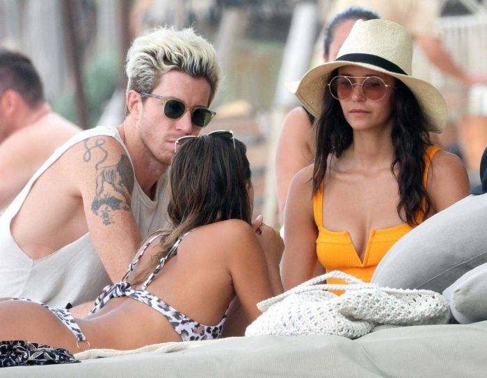 Nina Dobrev In An Orange Swimsuit With Shaun White At Tulum Beach