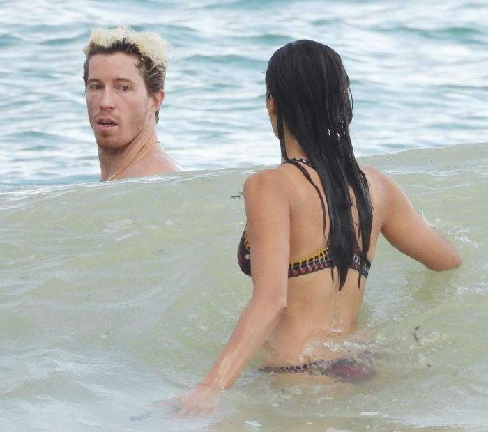 Nina Dobrev In An Orange Swimsuit With Shaun White At Tulum Beach