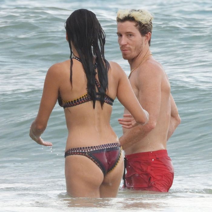 Nina Dobrev In An Orange Swimsuit With Shaun White At Tulum Beach