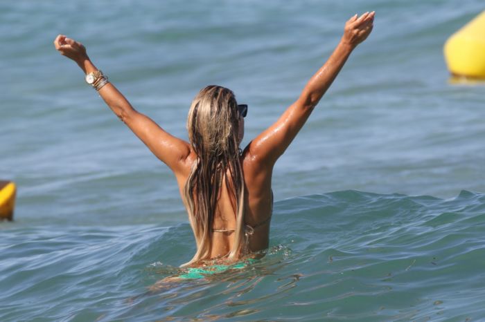 Sylvie Meis In A Green Bikini On The Beach In Saint Tropez