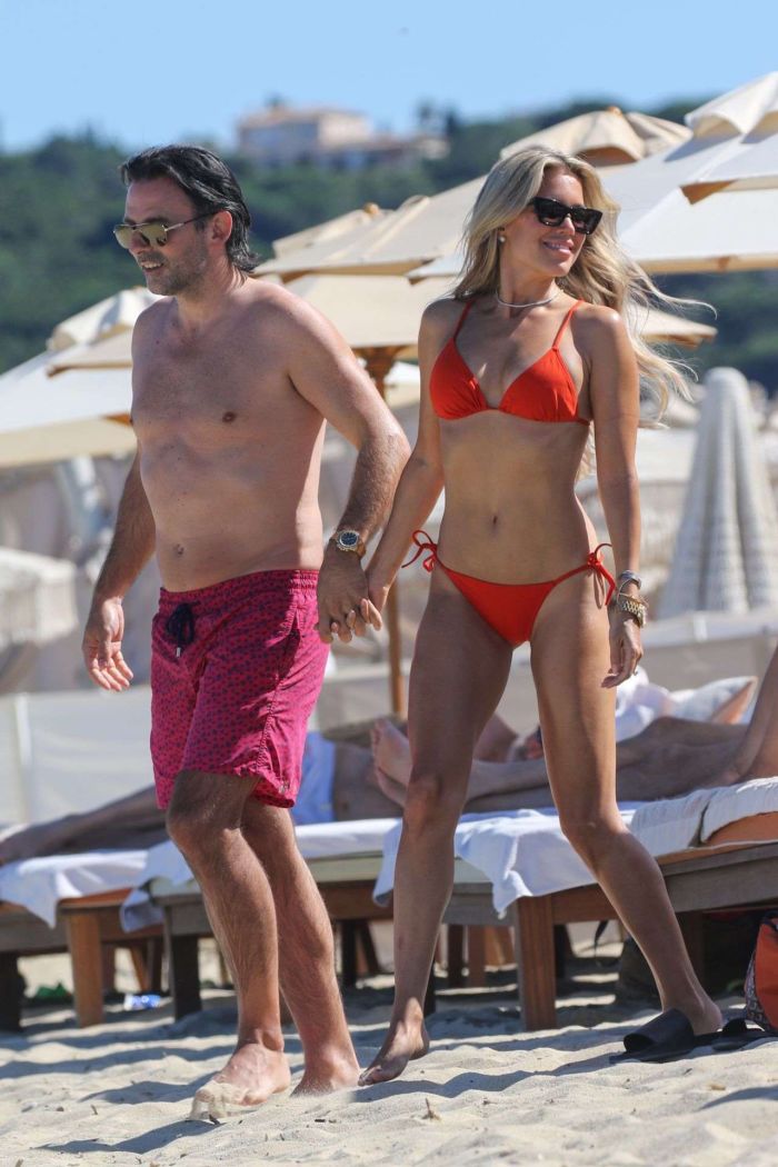 Sylvie Meis Booty Vacationing In Red Bikini On The Beach In Saint Tropez