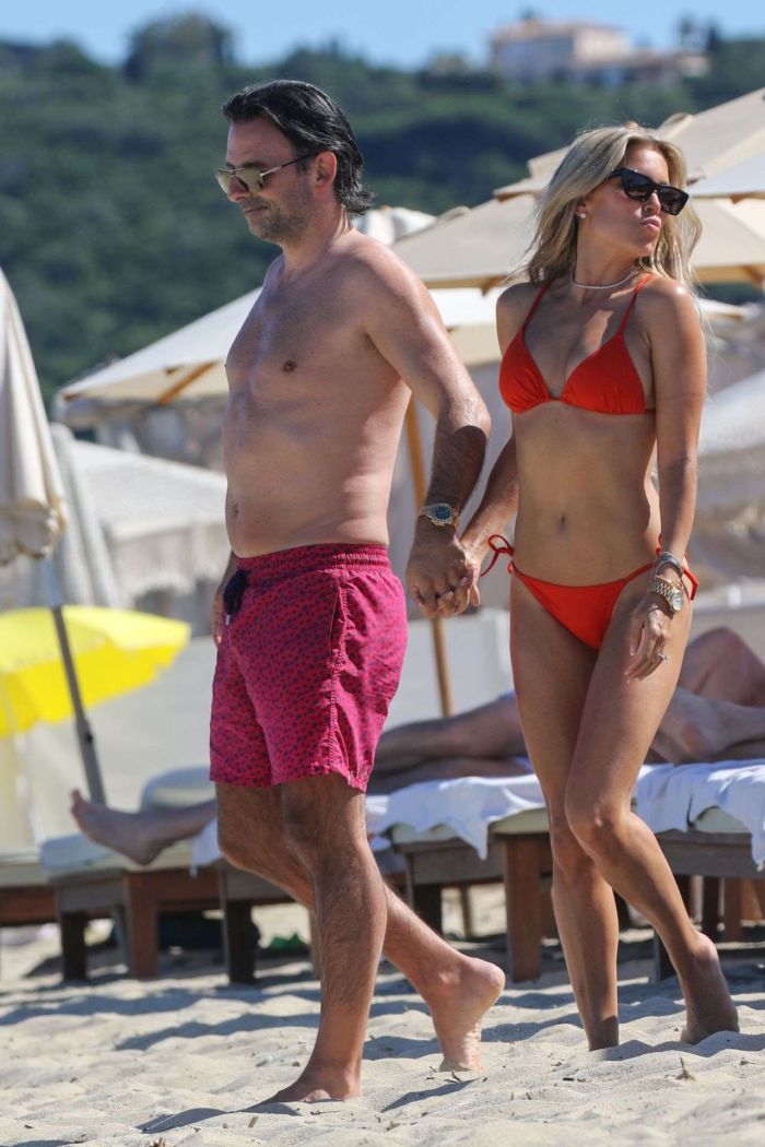 Sylvie Meis Booty Vacationing In Red Bikini On The Beach In Saint Tropez