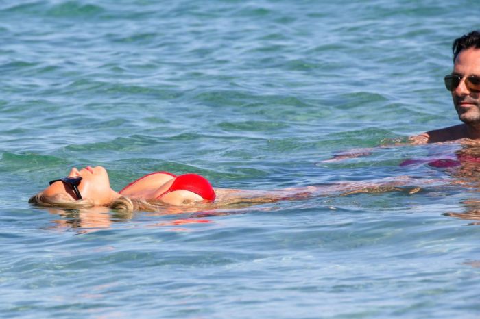 Sylvie Meis Booty Vacationing In Red Bikini On The Beach In Saint Tropez