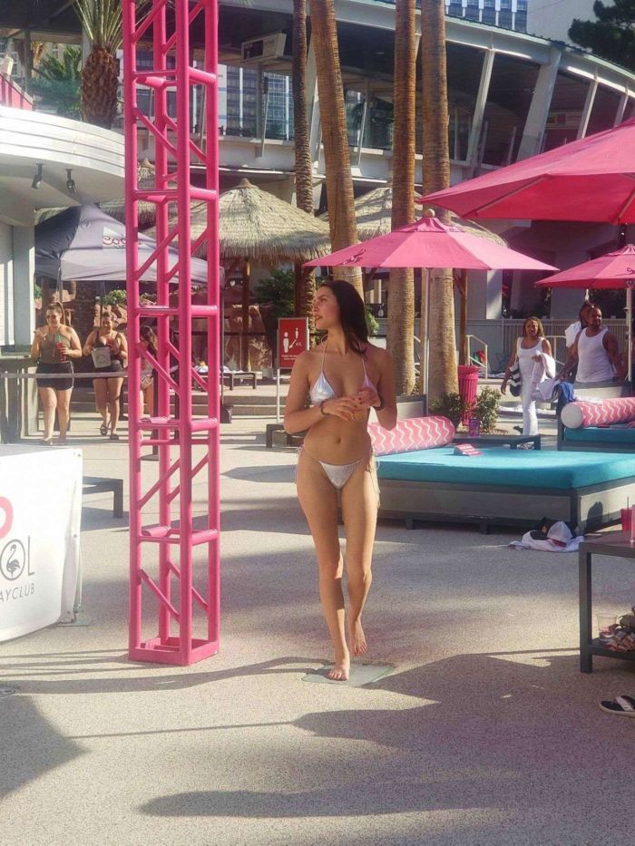 Tao Wickrath In A Silver Bikini At The Swimming Pool