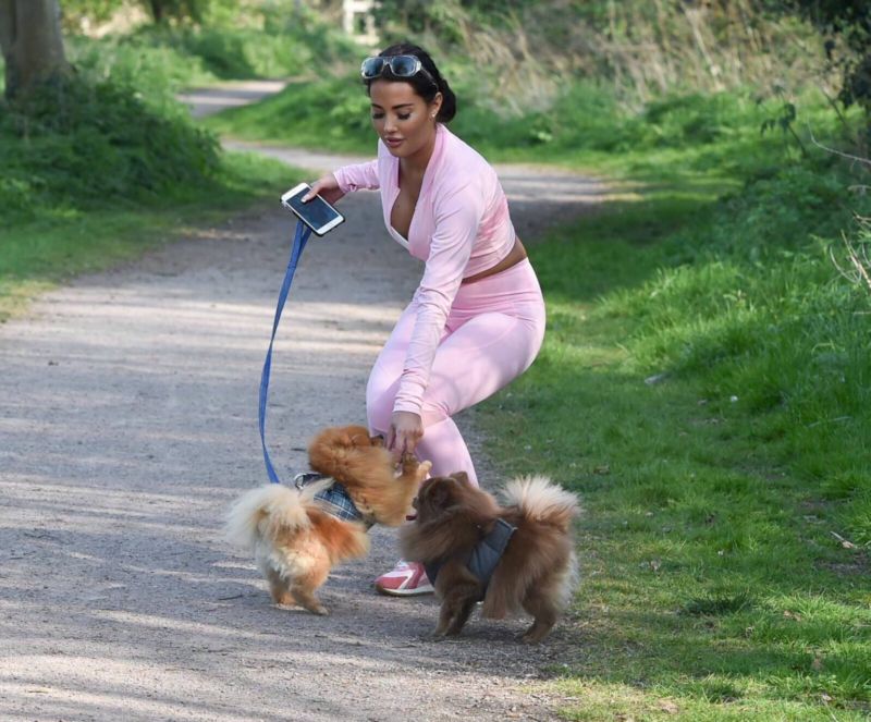 Yazmin Oukhellou Walking Her Dog Out In Essex